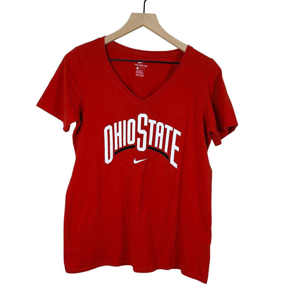 Nike Ohio State Buckeyes Women’s Red V-Neck T-Shirt Athletic Cut Size Medium Tee